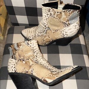 Report Cream and Brown Snake-Print Ankle Boots